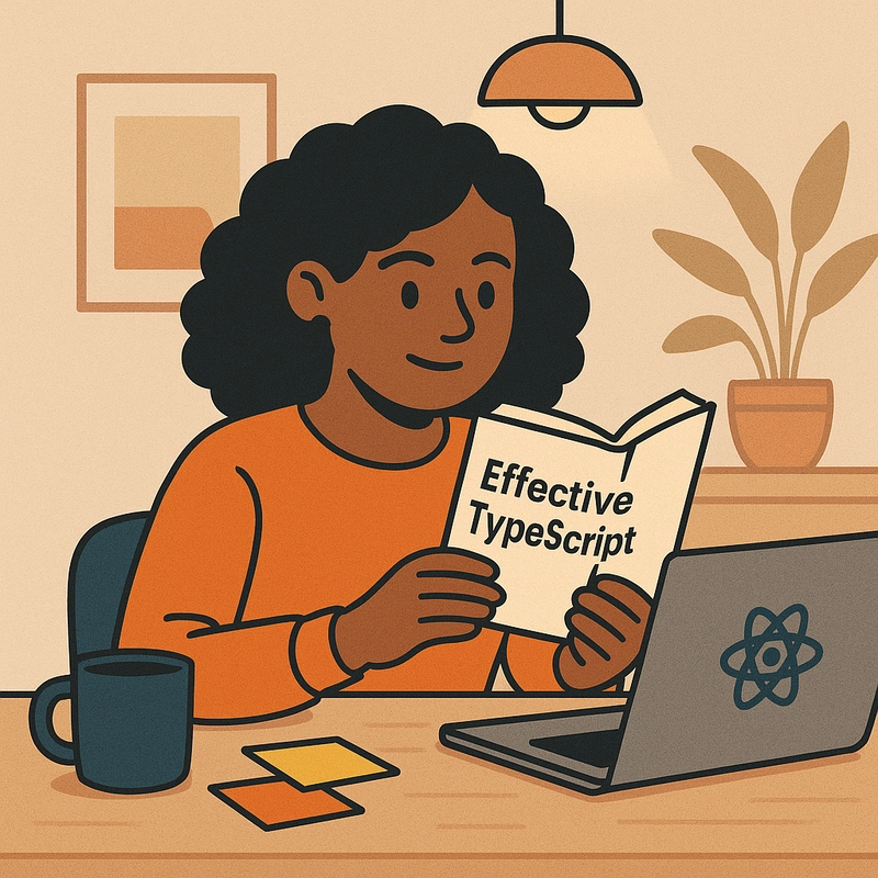 人工智能生成的开发人员阅读《Effective TypeScript》一书的图像