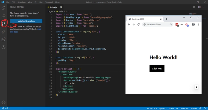 Visual Studio Code 顶部有 Google Chrome 浏览器，显示