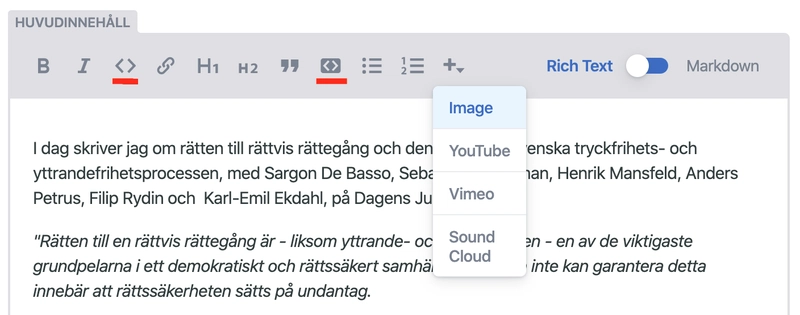 富文本编辑器的屏幕截图