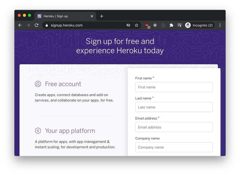 Heroku 注册页面