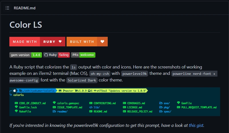 GitHub 仓库 - athityakumar/colorls