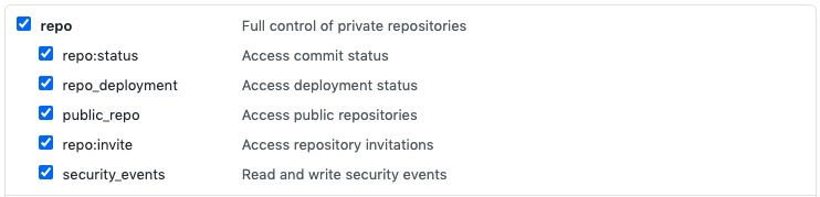 访问令牌的 GitHub Repo 范围