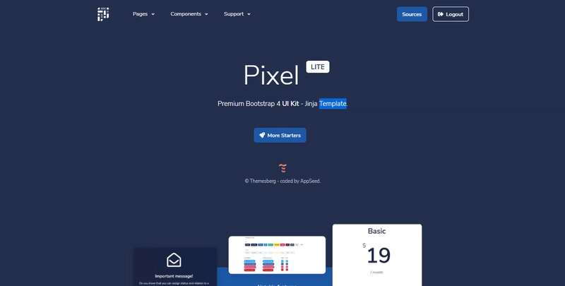 Jinja Pixel Lite - 由 AppSeed 提供的模板项目。