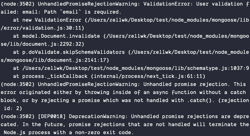 未处理的承诺拒绝警告。