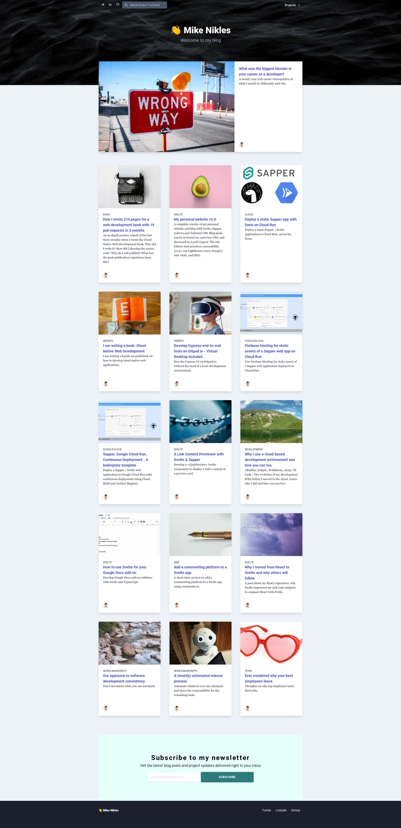 v2 版本首页，带有博客文章缩略图