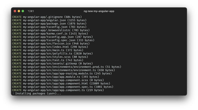 正在运行 Angular CLI 进程的终端图像