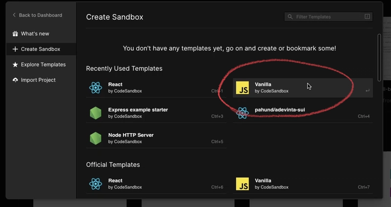 CodeSandbox Vanilla 模板