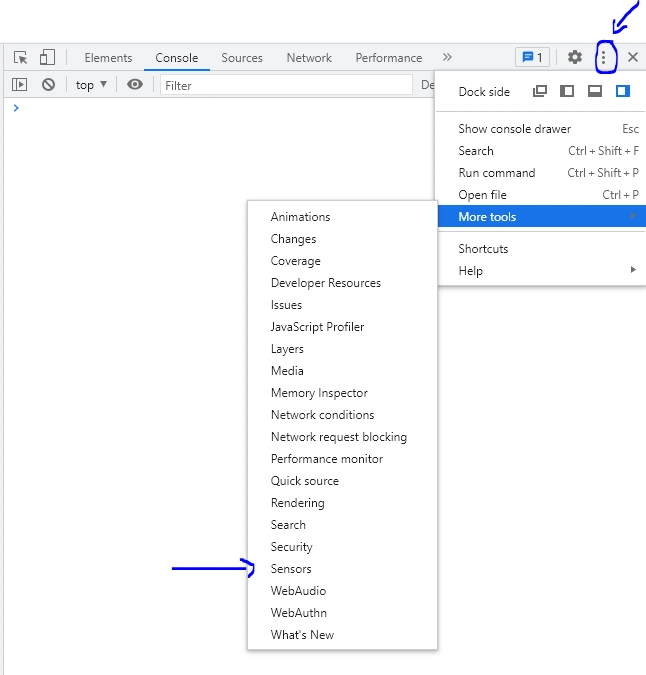浏览器检查中的传感器