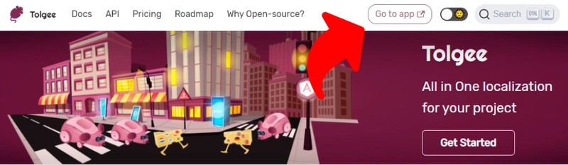 Tolgee 转到应用程序按钮