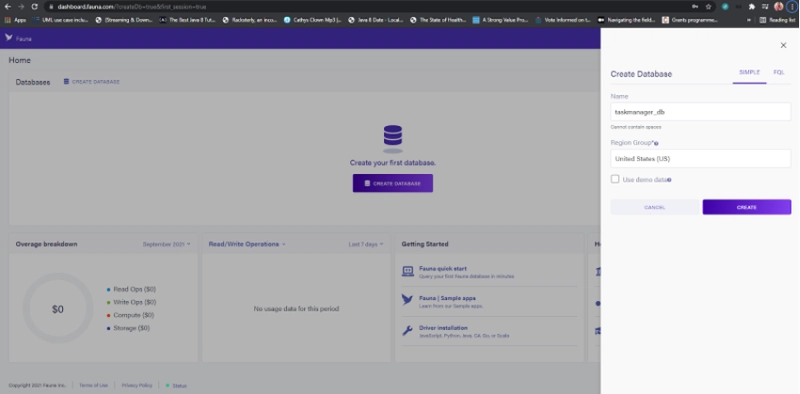 图片显示 Fauna 注册页面