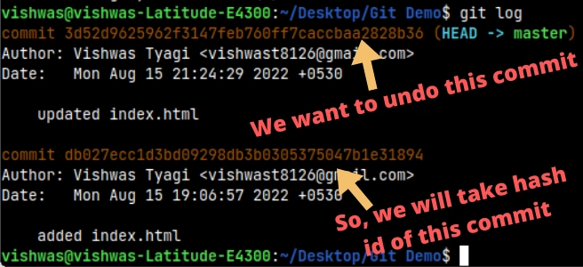 屏幕截图显示了提交哈希 ID