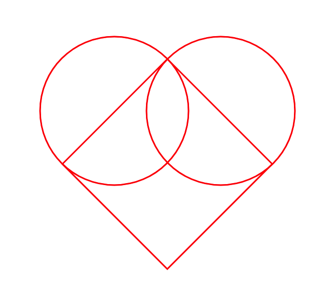 由一个正方形和两个圆形组成的心形