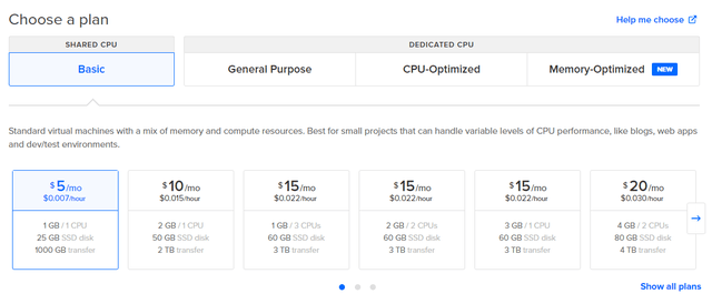 在 DigitalOcean 中为您的 Droplet 选择一个方案