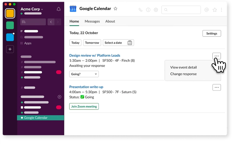 Google 日历中的应用主页