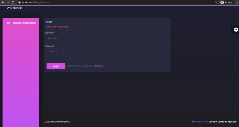 Django Dashboard Black - 开源管理面板登录界面。