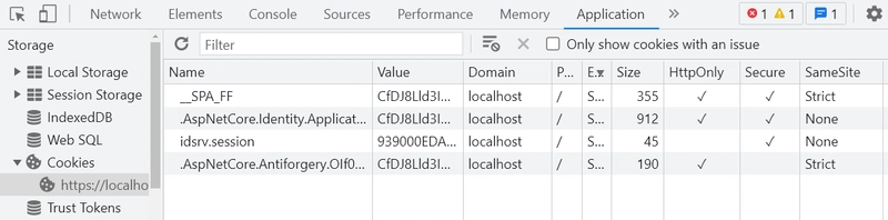 网络浏览器中的 IdnetityServer Cookies