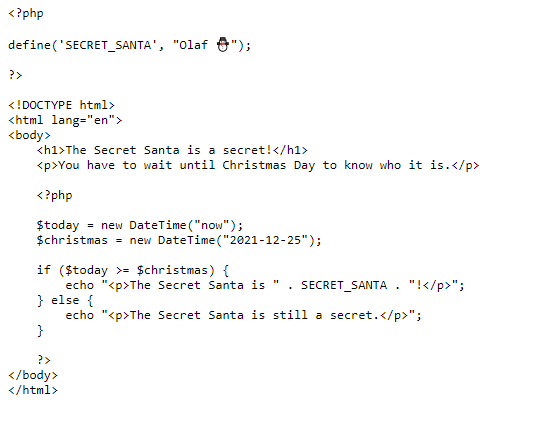 网站上显示了所有代码，任何人都可以看到奥拉夫是秘密圣诞老人。