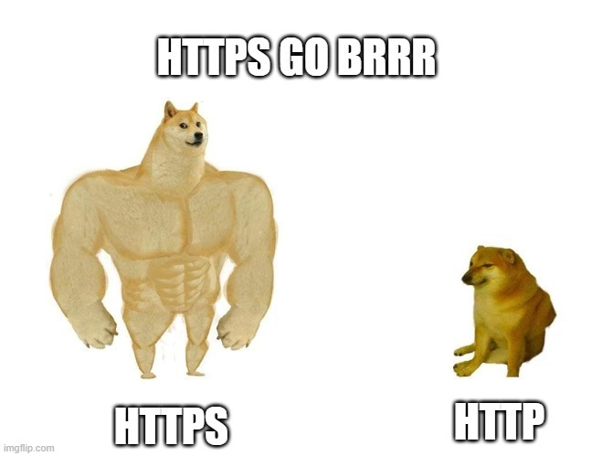 HTTPS GO BRRR - 劫持的 shibe 标记为 HTTPS,悲伤的 shibe 标记为 HTTP