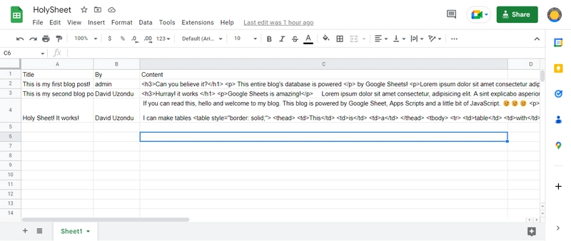 链接的 Google Sheets 电子表格的屏幕截图