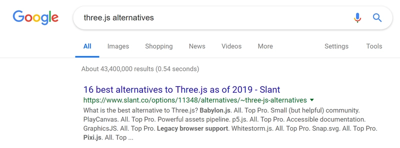 Google 搜索显示有 16 个 three.js 的替代品