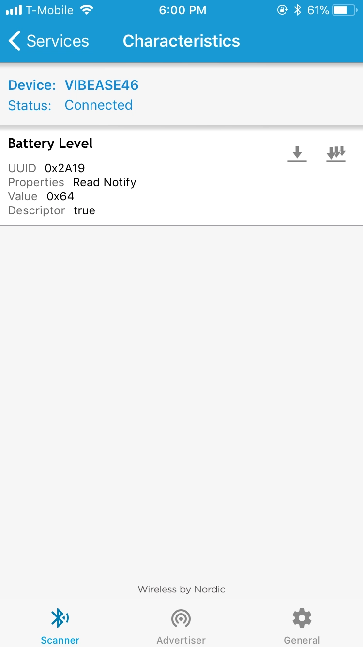 Vibease 电池电量特征的屏幕截图。