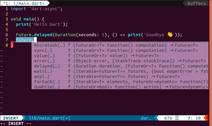 通过 vim-lsc-dart 实现 Dart 自动完成