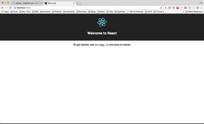 首次启动新的 React 应用程序时的默认页面。