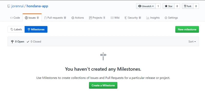 GitHub 仓库的里程碑选项卡内容