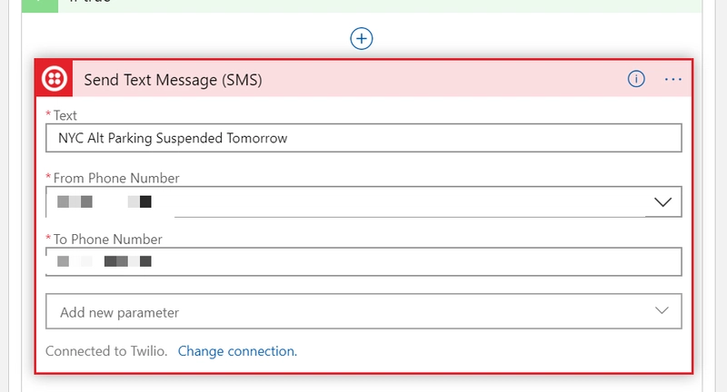 Twilio 连接器的屏幕截图