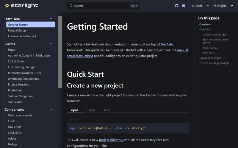 采用深色主题的星光页面