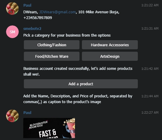 电报机器人回复的截图