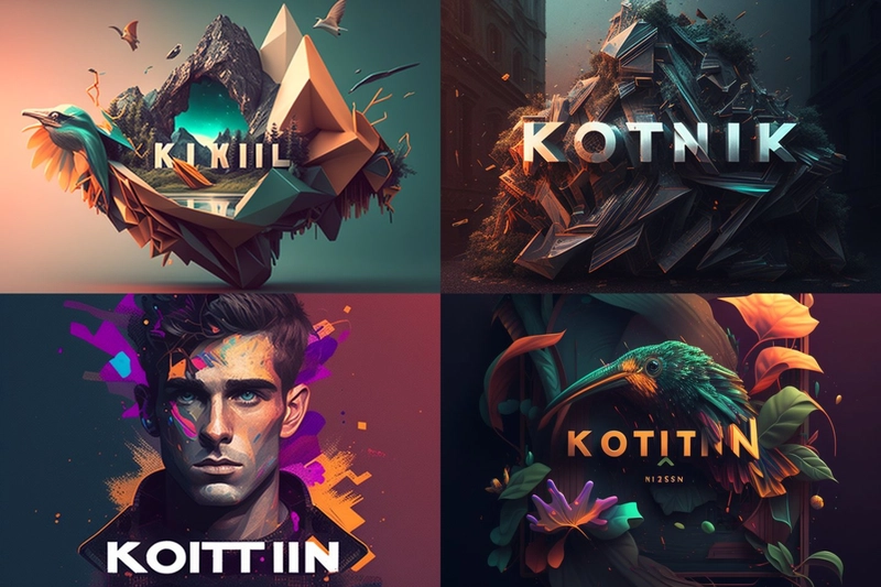 4. 图像生成。第一张图像是带有文字的山脉的低多边形渲染图。