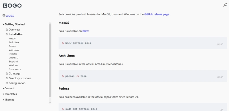 Zola EasyDocs 主题