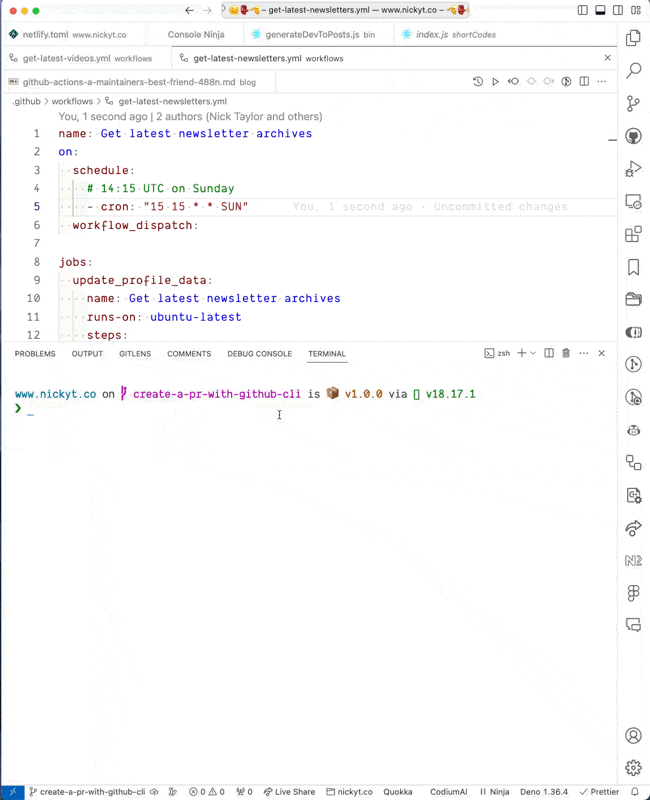 运行 GitHub CLI 创建拉取请求命令 `gh pr create`，即可为仓库创建一个新的拉取请求。