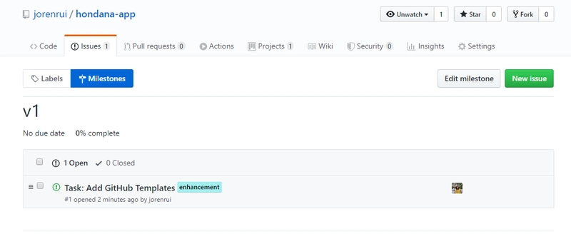 包含单个问题的 v1 里程碑