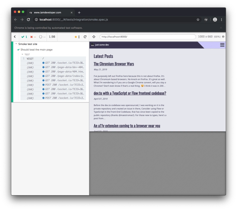 Cypress 测试运行器通过了测试
