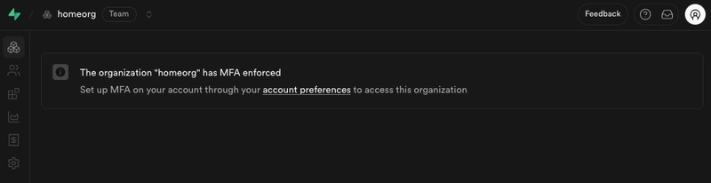 启用多因素身份验证 (MFA) 且访问被拒绝时的项目视图