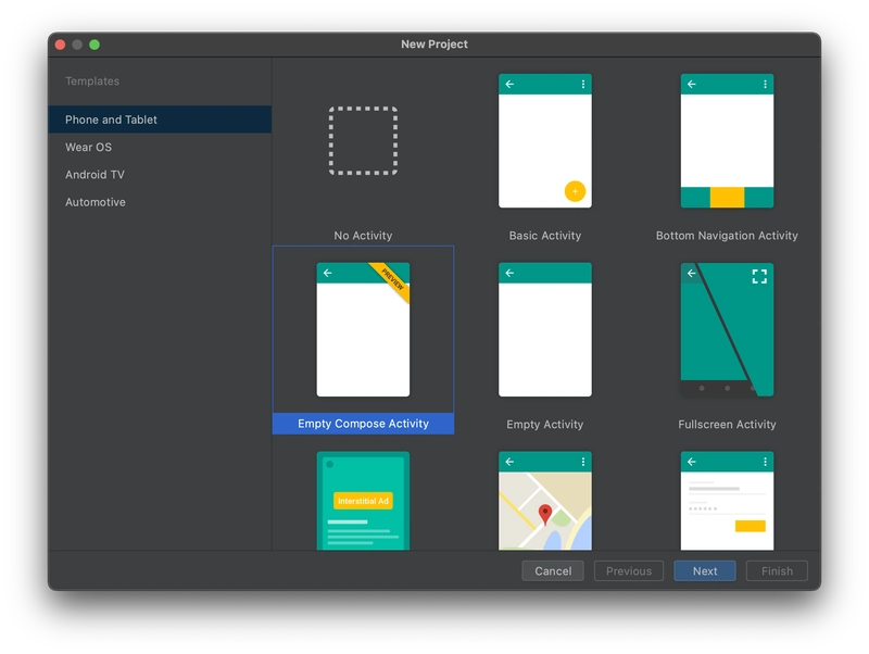 Android Studio 中的 Jetpack Compose 项目模板