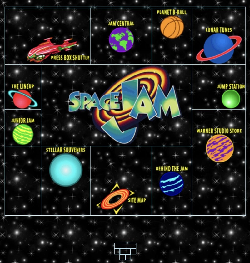 太空大灌篮 com 的布局是在电影中重新制作徽标的。圆形和二维图形的位置