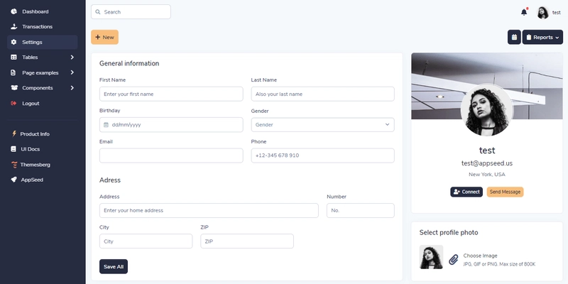 Django Volt 仪表盘 - 小部件页面。