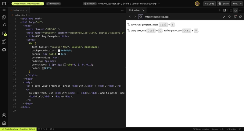 HTML kbd 标签示例