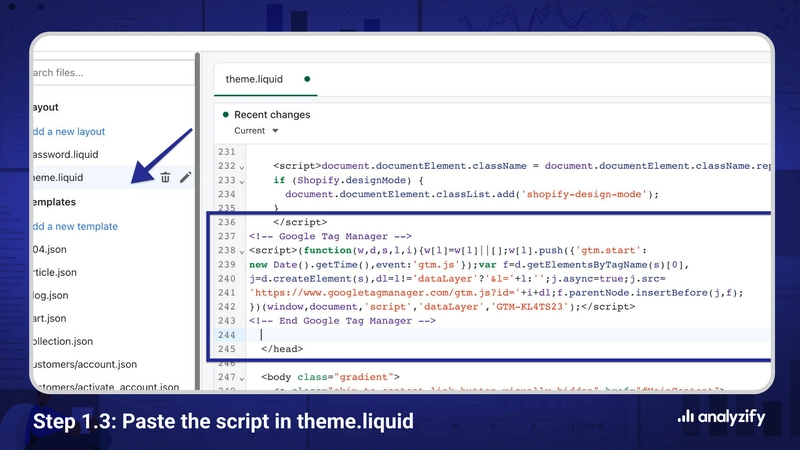 在 Shopify 主题中安装 GTM 脚本