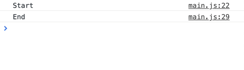 控制台立即打印“Start”和“End”。一秒钟后，打印出 27、0 和 14。