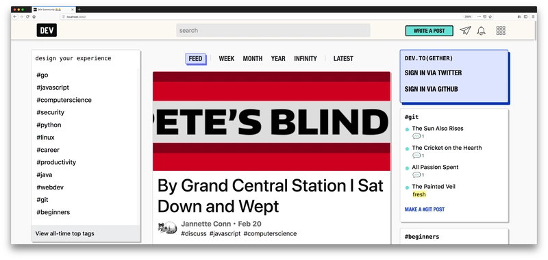 在 localhost:3000 上访问 Dev.to 示例