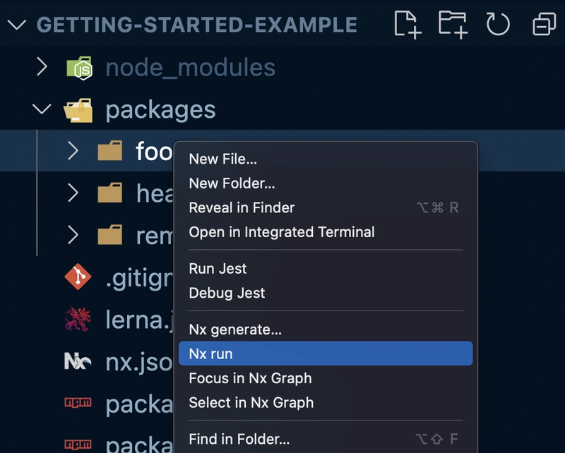 Nx Console 集成到 VSCode 右键菜单中的屏幕截图