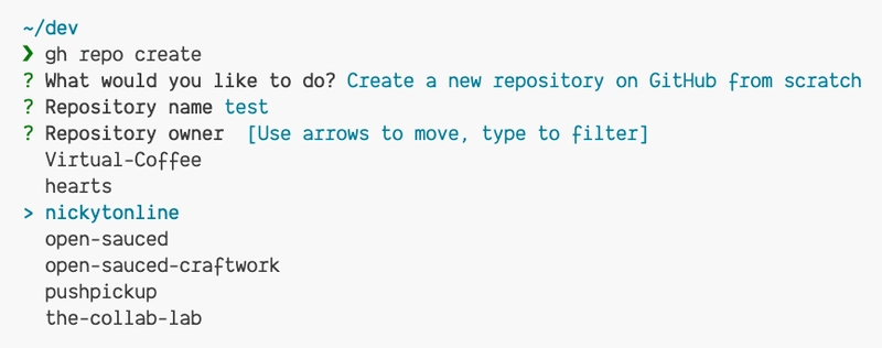 GitHub CLI 提示输入仓库所有者信息