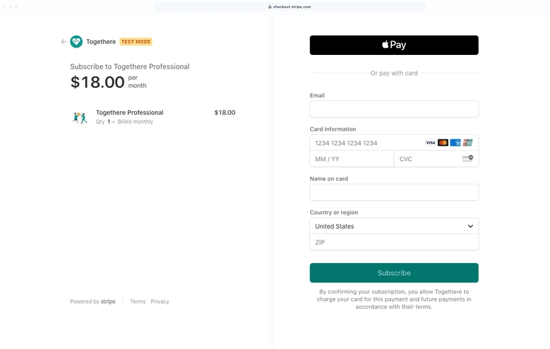 Stripe托管的结账会话