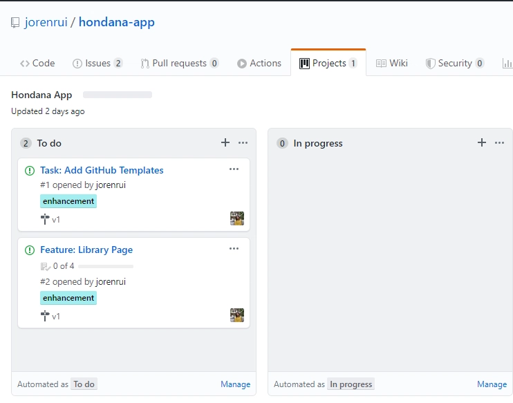 包含两个问题的项目板