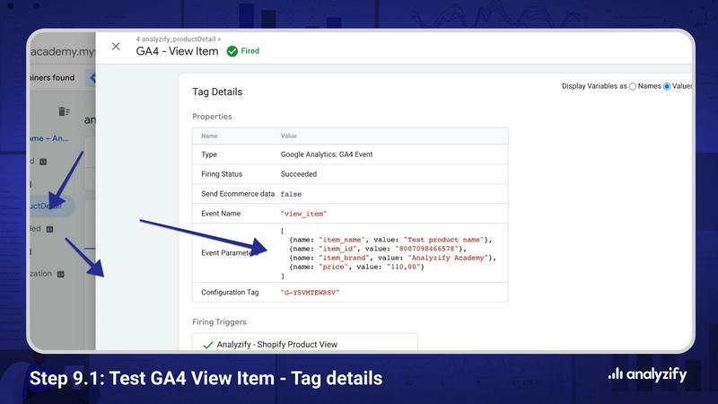 测试 GA4 查看项目 - 标签详情