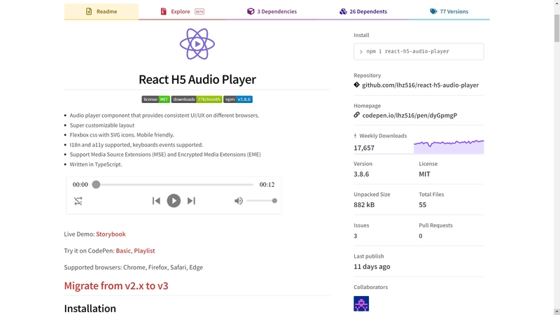 React HTML5 音频播放器